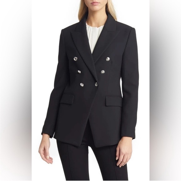 New BOSS Hugo Boss Jelary Double Breasted Blazer Jacket Business Black Sz 12 - Picture 1 of 15
